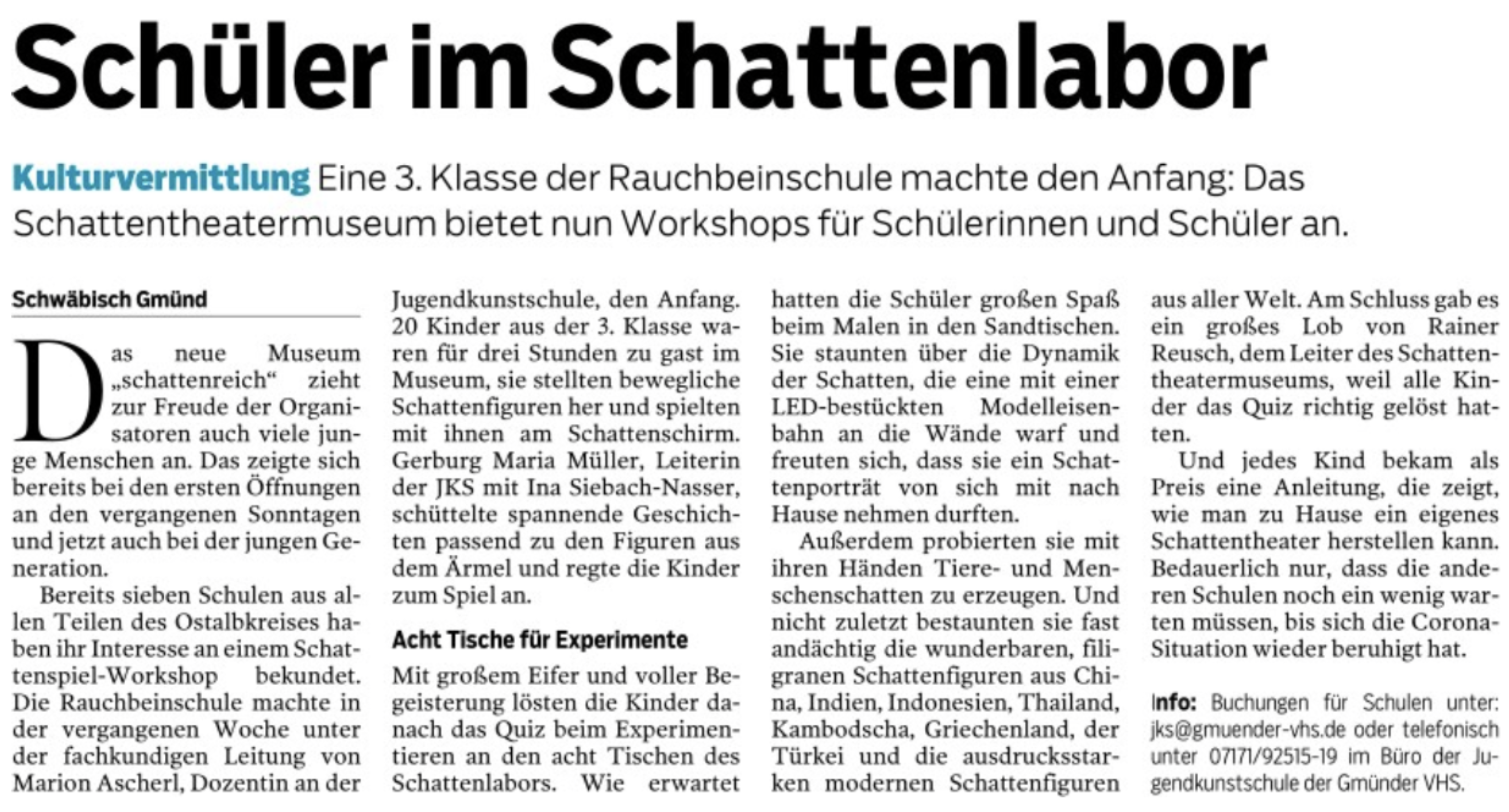 Zeitungsartikel Schattenlabor